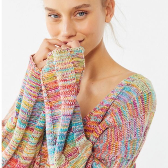 Urban Outfitters Sweaters - Rainbow Ribbed V-Neck Slouchy Sweater, XS, NWT